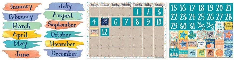 Eureka Confetti Splash Rustic Bulletin Board Calendar Set and Classroom Decoration for Teachers, 83 pcs, 24'' x 17''