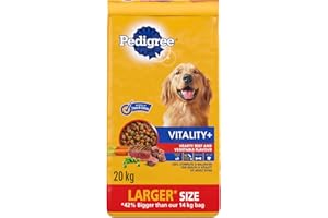 PEDIGREE VITALITY+ Dry Food For Adult Dogs – Hearty Beef & Vegetable Flavour - Supports Strong Bones and Healthy Teeth – With