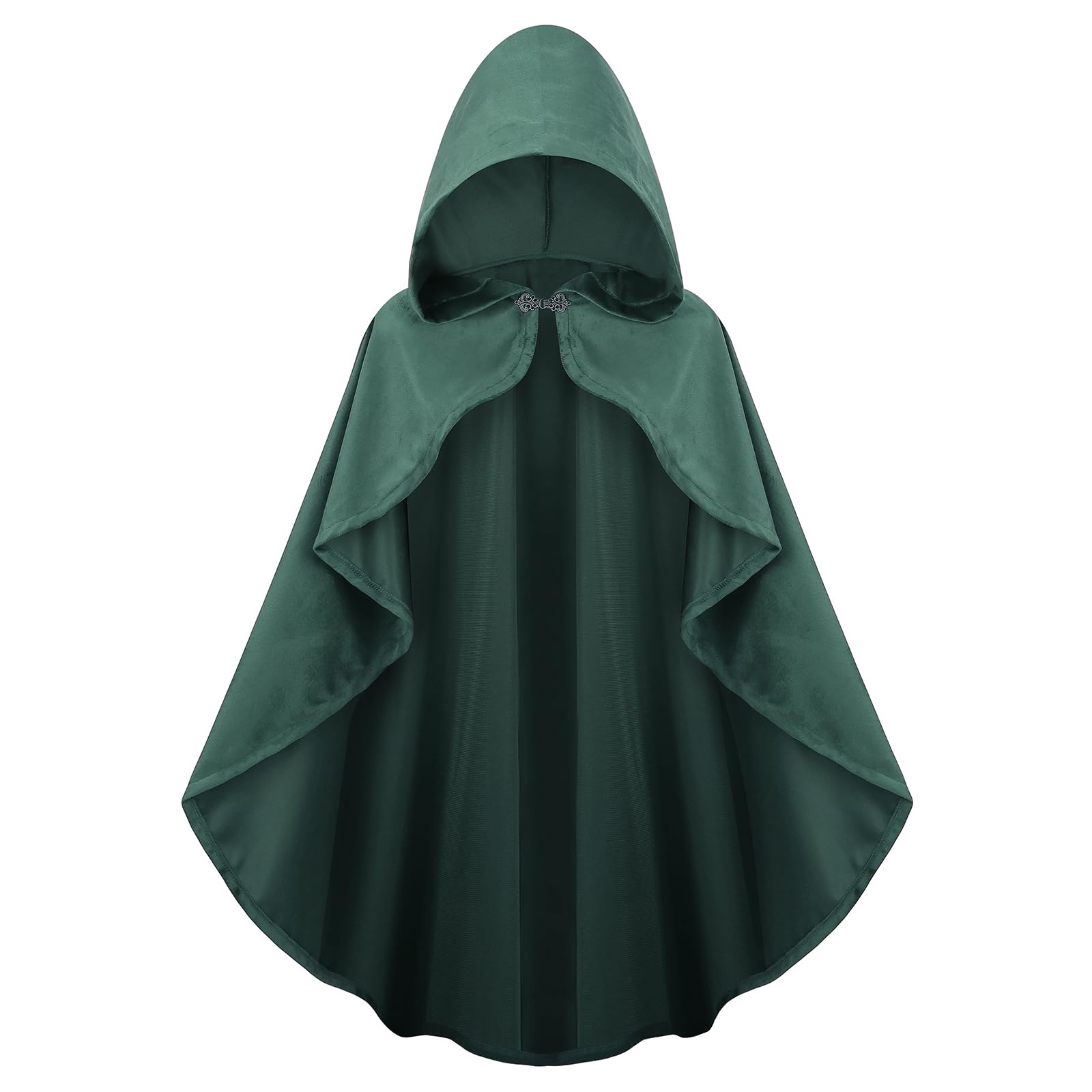 maxToonrain Medieval Costume with Hood Northern Knight Renaissance Hooded Cloak Vintage Gothic Witch Wizard Victorian Halloween Fancy Dress Costume (Green,90cm-Women) — image 1