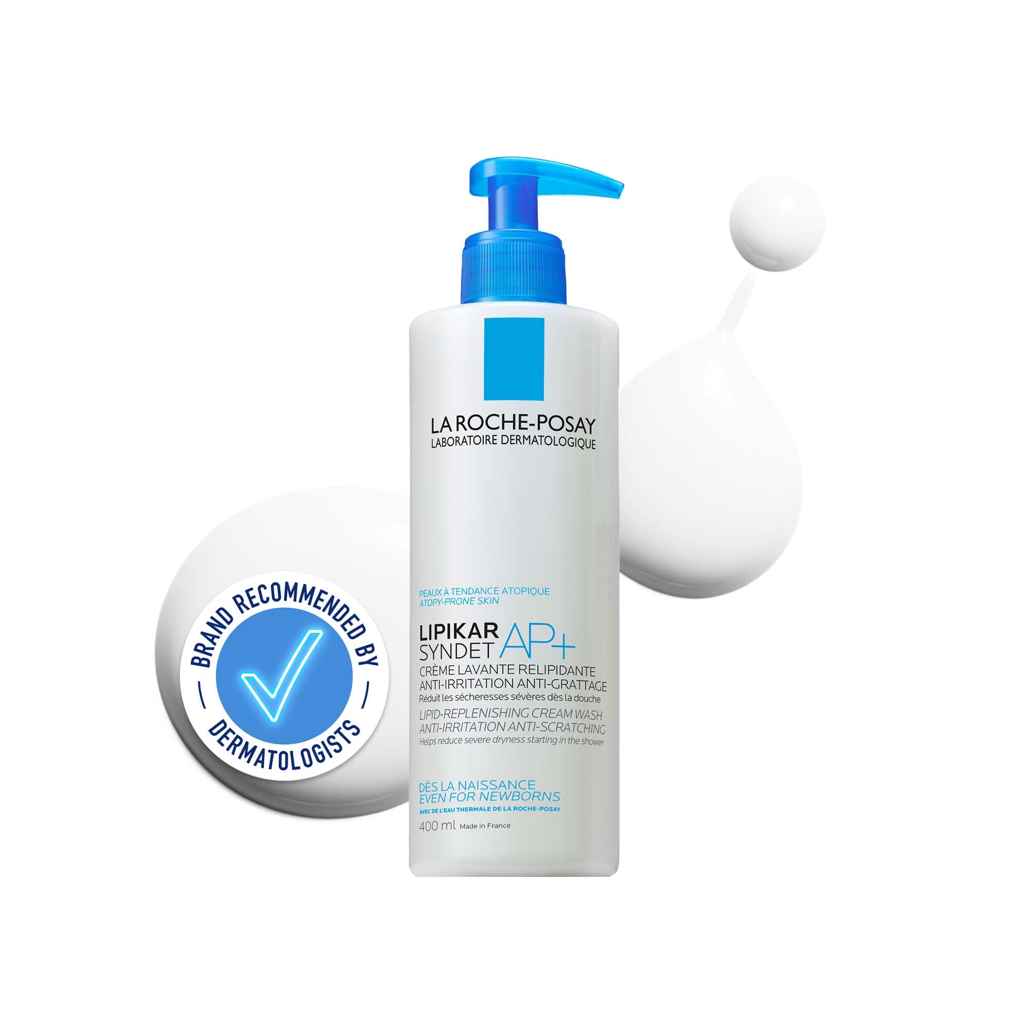 La Roche-Posay Lipikar Syndet AP+, Soothing Cream Wash, Niacinamide, Shea Butter, For Very Dry Sensitive Eczema Prone Skin, Face Body Cleanser, Fragrance Free, 400ml