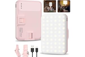 Hagibis LED Camera Light Video Lights Portable Photography Lighting 60 LED 2200mAh Rechargeable Selfie Light 7 Modes, 10-Level Brightness, Portable Clip on Light for Phone/Tablet/Laptop, Pink