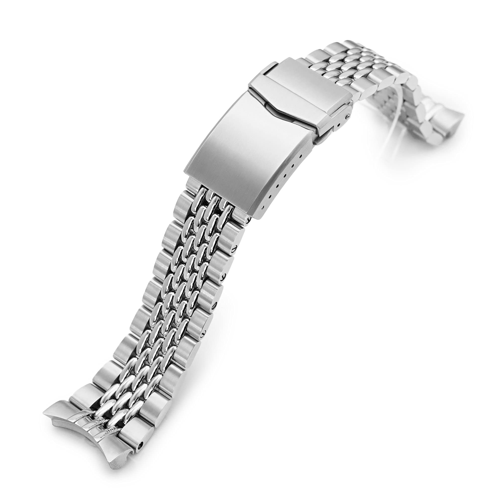 22mm Goma BOR Watch Band Compatible with Orient Kamasu, 2-Tone Brushed and Polished