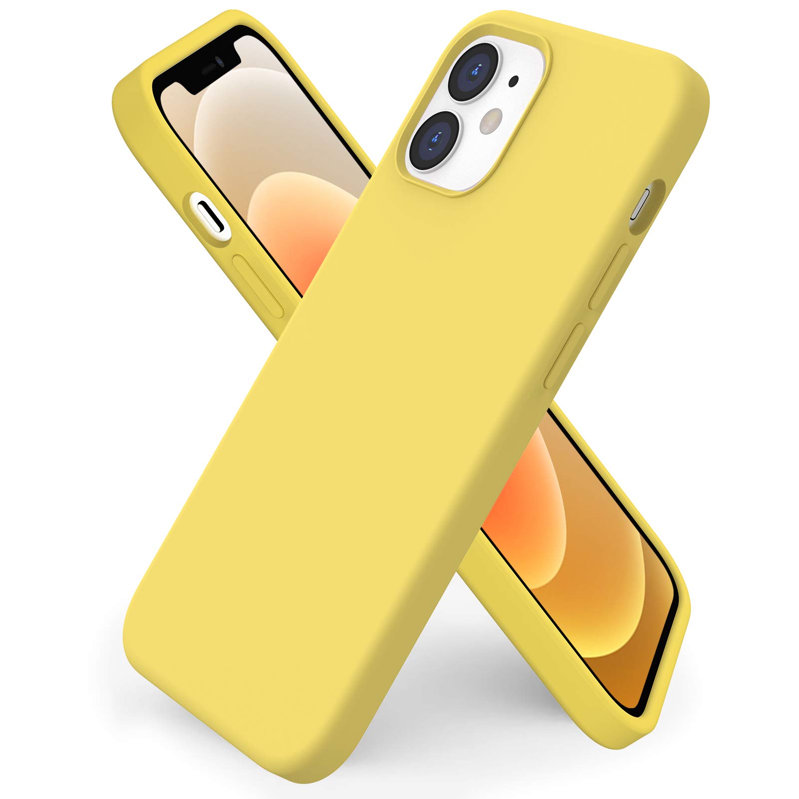 ORNARTO Compatible with iPhone 12 mini(2020) Case 5,4, Slim Liquid Silicone Full Covered Soft 3 Layers Gel Rubber with Microfiber Case Cover 5.4 inch-Lemon Yellow โ image 1