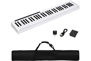 HONEY JOY Keyboard Piano, 61-Key Beginner Digital Music Keyboard w/Full Size Semi-weighted Keys, MIDI USB & Power Supply, Portable Electric Piano w/Sustain Pedal & Carrying Case for Kid Adult (White)