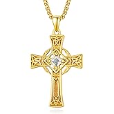 ADMETUS Celtic Cross Birthstone Necklace, 925 Sterling Silver Birthday Gifts, Good Luck Irish Jewelry, Multiple Styles and Colors, with 2.5mm 22"+2" Rolo Chain