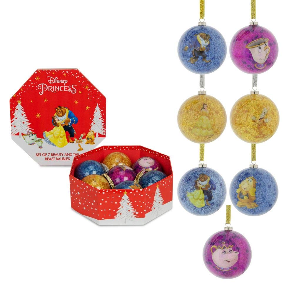 Disney Set of 7 Beauty & the Beast Christmas Hanging Ornament Baubles Tree Decorations