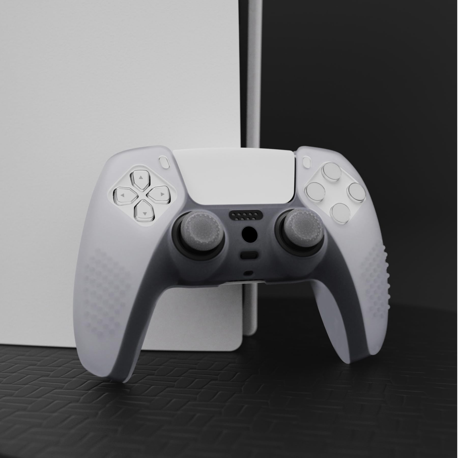 eXtremeRate PlayVital Clear White 3D Studded Edition Anti-Slip Silicone Cover Skin for ps5 Controller, Soft Rubber Case for ps5 Wireless Controller with 6 Clear White Thumb Grip Caps
