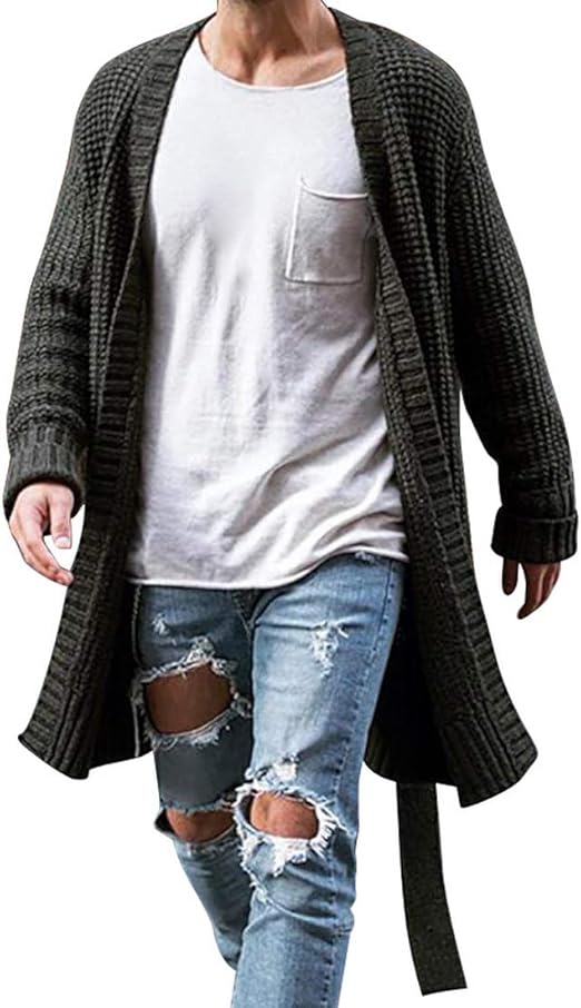 Umifyxioy Herren Strickjacke - Lang Cardigan, Grobstrick - Slim Fit Mit Taschen Für Winter