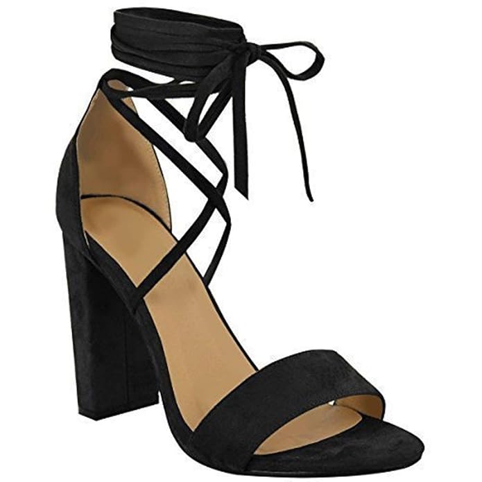 Spitze Gebunden Knöchel Umwickeln Sandalen Womens Damen High Heels Kolbig Schuh Größe