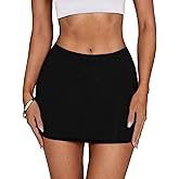 IYOWEL Micro Mini Skorts Mid Waist Skirt with Shorts Stretch Athletic Skort Sexy Side Slit Pencil Bodycon Skirts Summer Going Out Outfit Black L