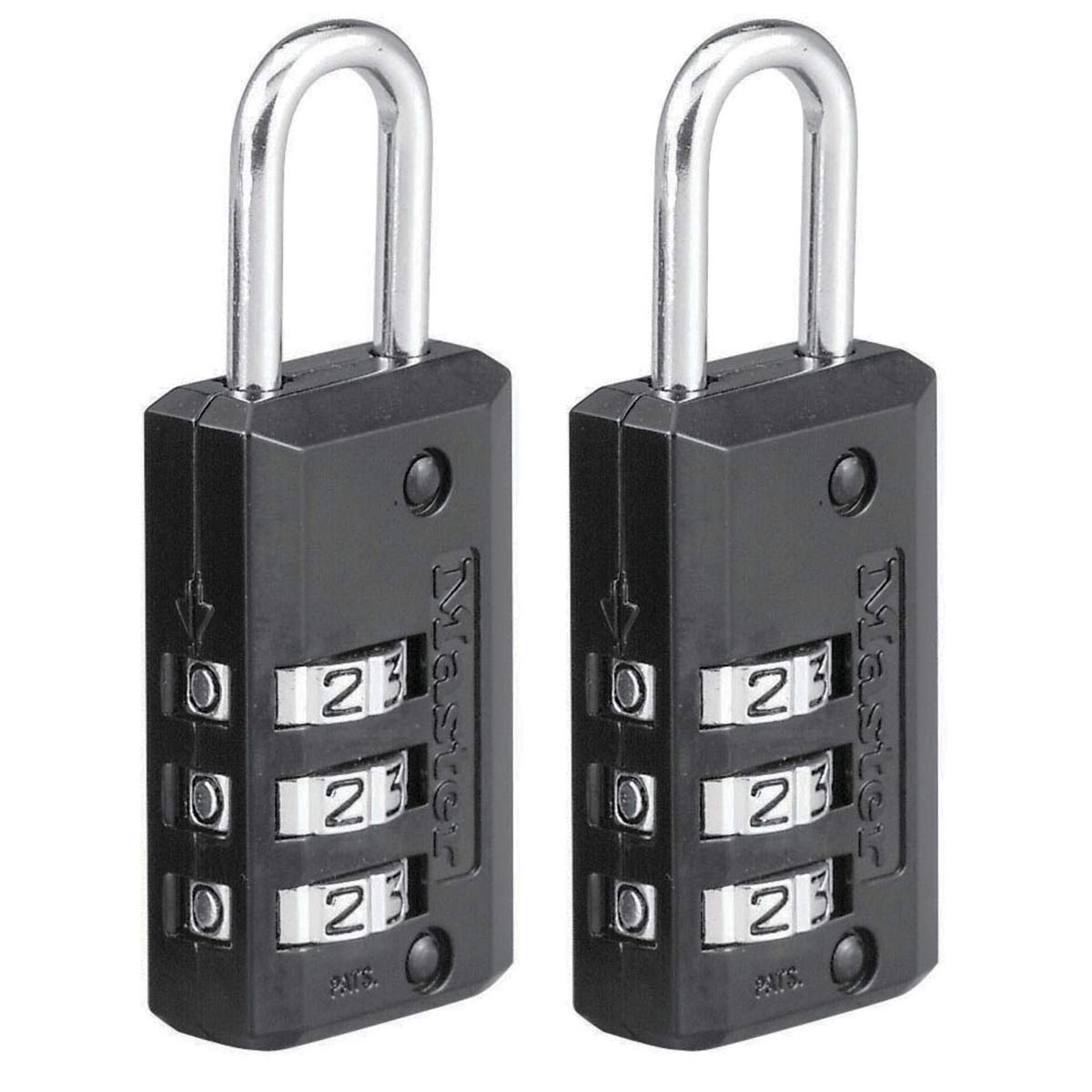 Master Lock 646EURT Pack of 2 Combination Padlocks with Zinc Body, Black, 6,3 x 2 x 1 cm
