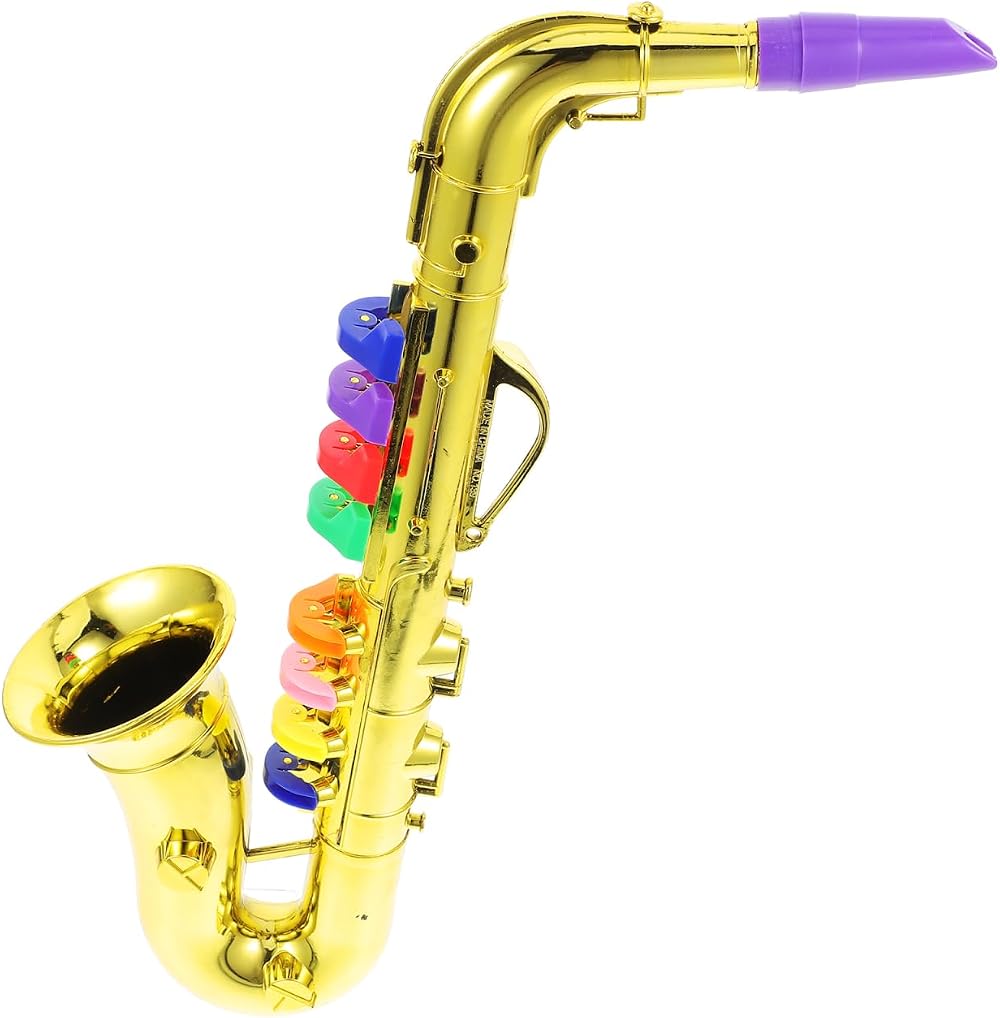 HOMSFOU Golden Kids Saxophone Toy Musical Instrument 8 Keys Plastic Toddler