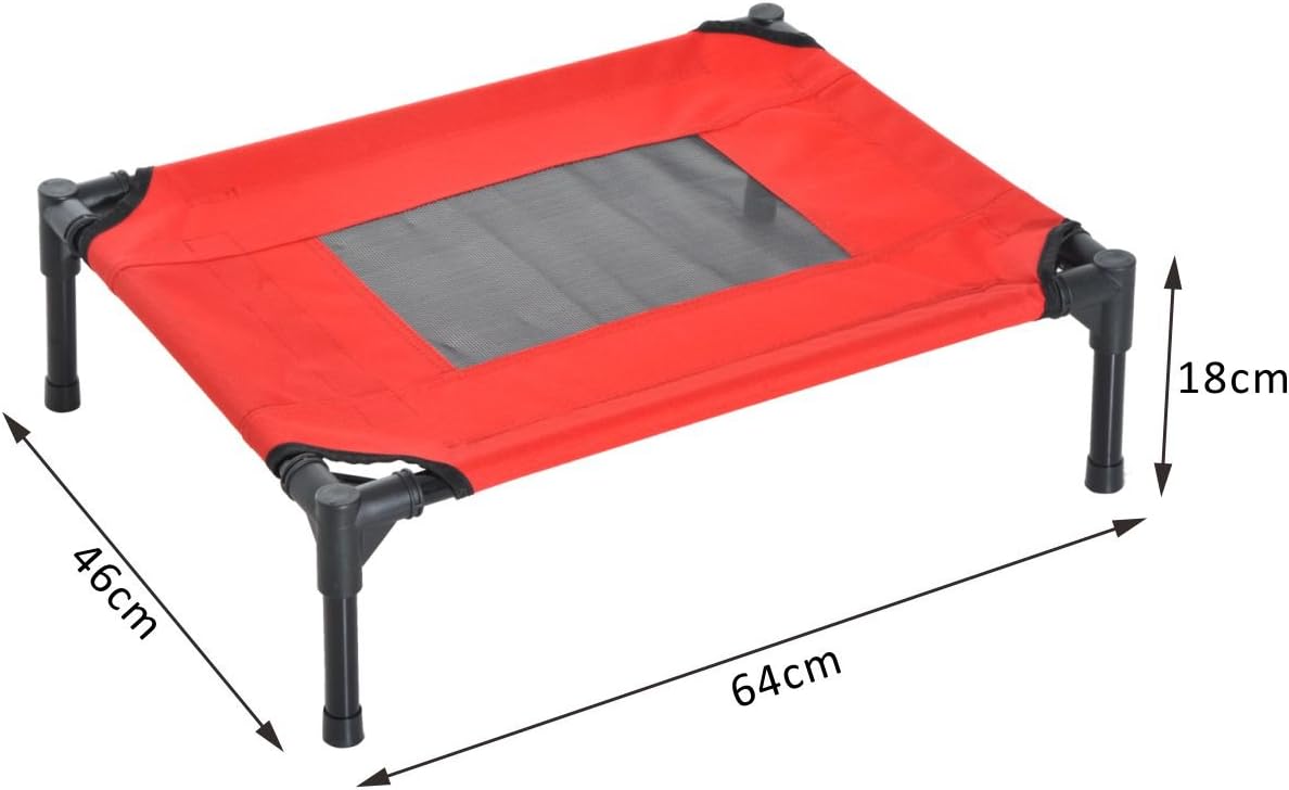 PawHut Elevated Pet Bed Portable Camping Raised Dog Bed w/ Metal Frame Black and Red (Small), 61 x 46 x 18 cm (L x W x H) - Image 3