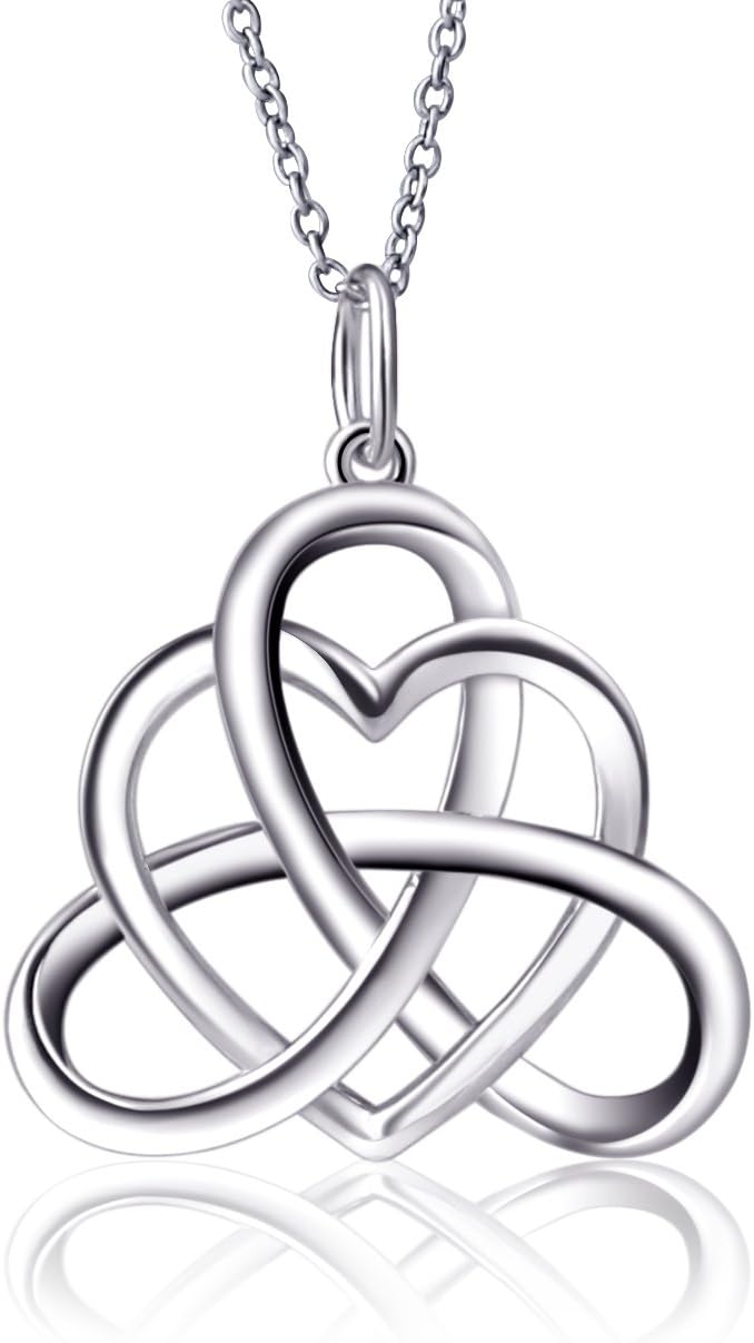 925 Sterling Silver Good Luck Irish Celtic Knot Vintage Triangle Heart Love Knot Pendant Necklace Birthday Gift for Women Girls, 18 inch