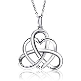 FLYOW Vintage Good Luck Irish Heart Triangle Celtic Knot Pendant Necklace 925 Sterling Silver Jewelry for Women Family, Rolo Chain 18 inch