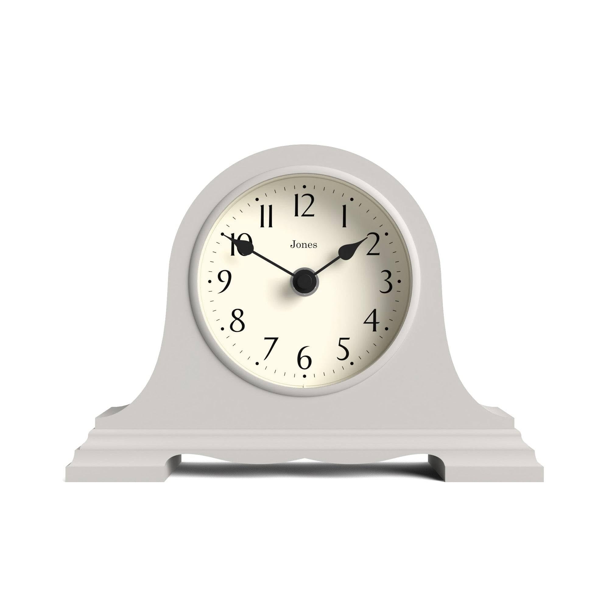 Jones Clocks® Speakeasy small mantel clock | Classic Napoleon’s hat design | Grey | Contemporary classic style for desk, table, shelf or bedside