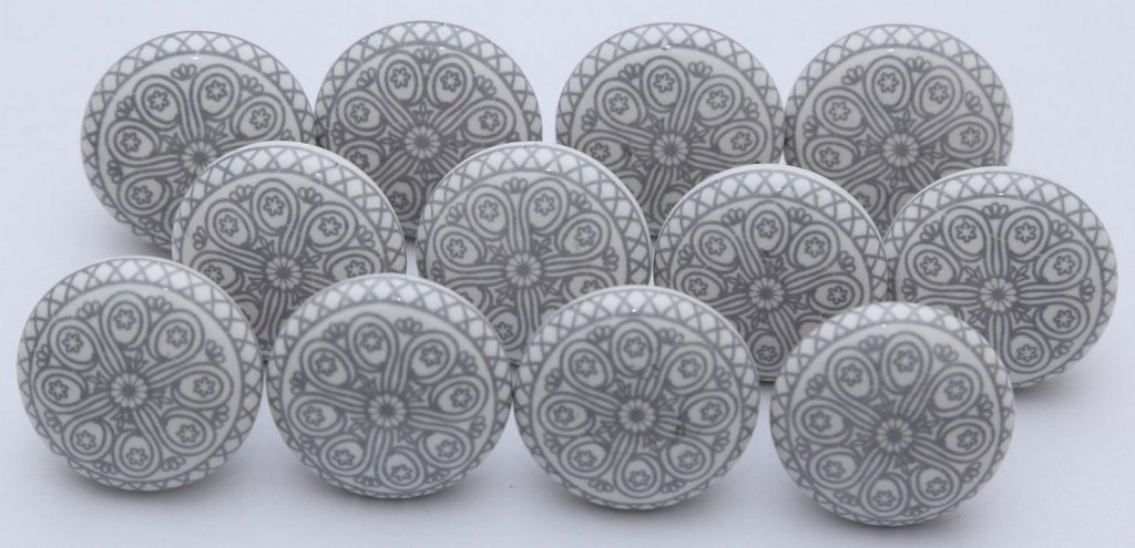 Indian Knobs Lot of 10 Grey and White Ceramic Knobs Handmade Cupboard Door Knob Kitchen Knob Lot of 10