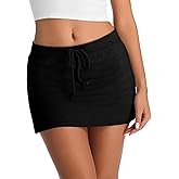 EG CHRIS G Women's Mini Skorts with Drawstring Mid Waist Side Split Bodycon Y2K Mini Skirt with Shorts