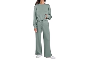 Caracilia Women's 2 Piece Outfits Sweatsuit Fall Crewneck Sweatshirts Wide Leg Pants Lounge Matching Sweat Sets Tracksuit