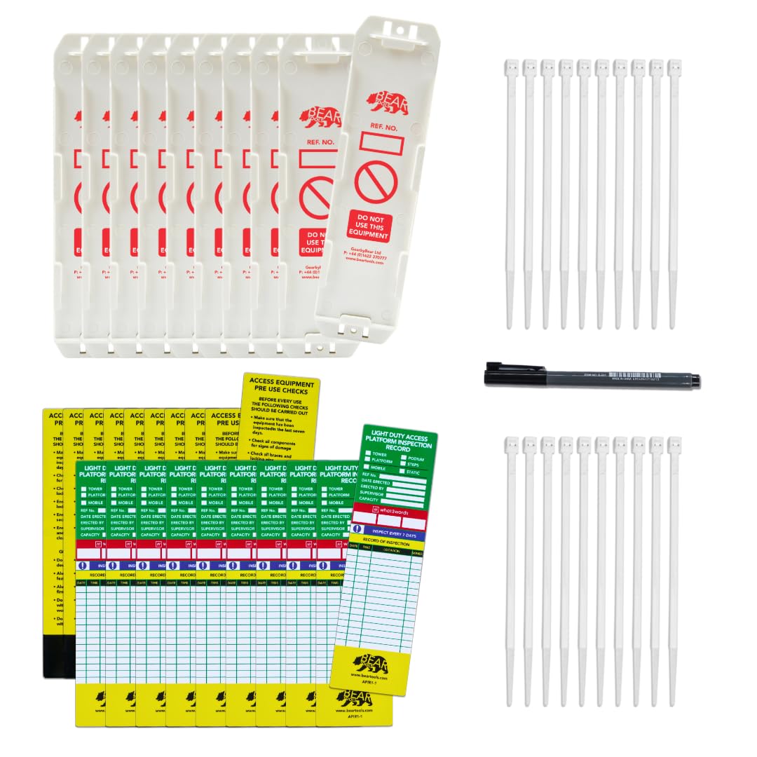 BearTOOLS Access Platform Inspection Kit – 10 Holders & 20 Tags – Ladder Safety Tags with Cable Ties, Weatherproof, For Towers, Podiums, Steps, All Heights