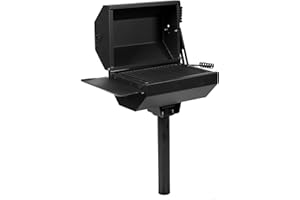 TITAN GREAT OUTDOORS Ash & Ember Park-Style Grill/Smoker, 390 Sq. Inch Charcoal Grill with Cover, 21" x 15" Grate, Side Shelf for Food Prep & Accessories, Single Post Permanent Park-Style Grill for Outdoor Backyard BBQ