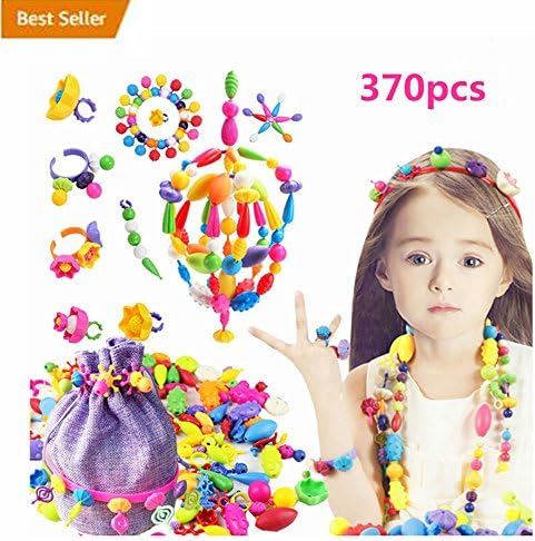 NEFUTRY Pop Beads Set, 370 PCS Pop Snap Beads for Girls Toddlers Kids DIY Jewelry Making- Necklace, Bracelet and Ring, Christmas Birthday Art Crafts Toys Gifts-Send a Purple Gift Bag (Type 1)