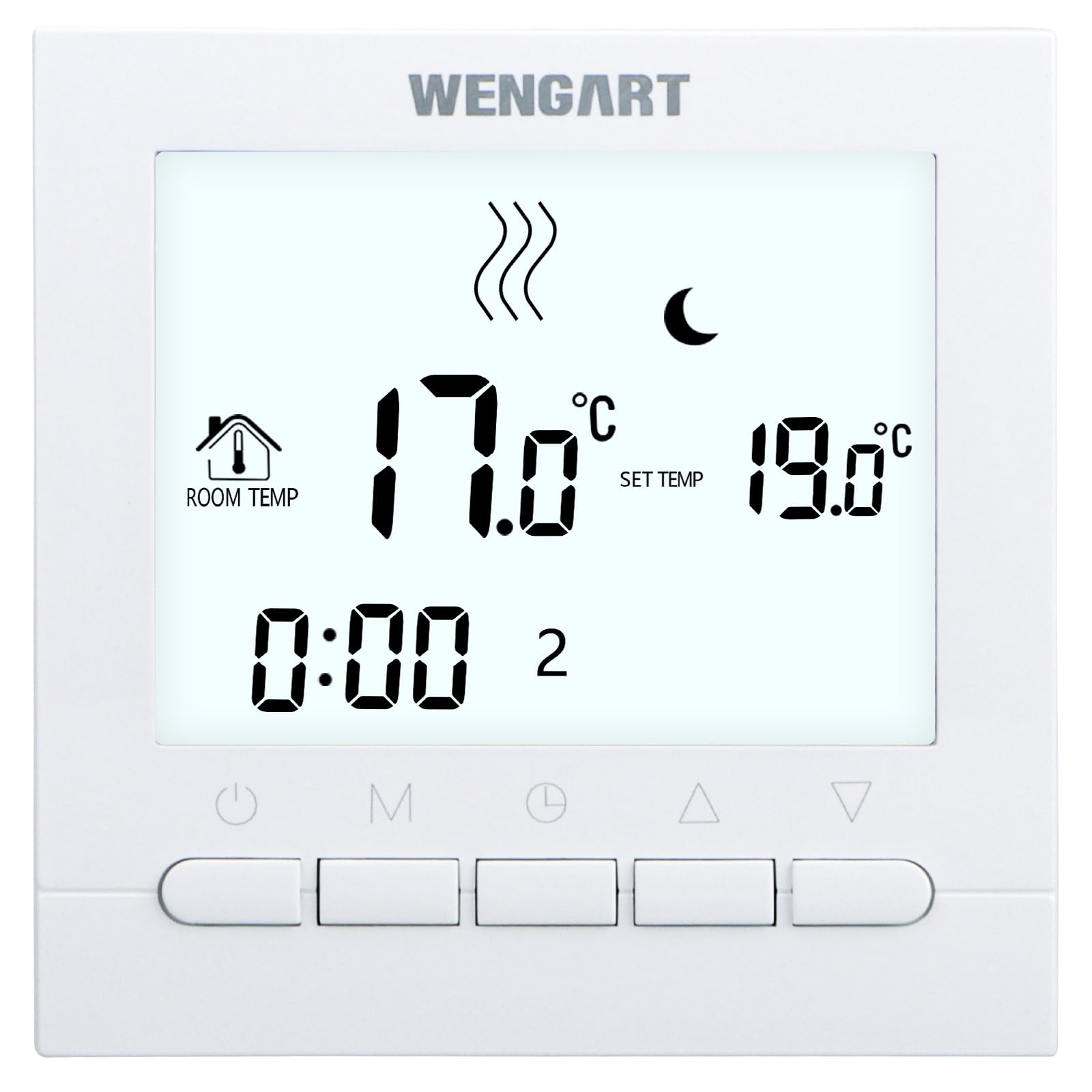 Wengart Heating Thermostat WG02B04,AC230V 3A Large Screen Sisplay,Key Operation,Weekly Programming, Compatible with Water Heating System,White