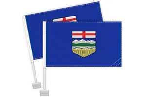 2 PCS Alberta Car Flag,Heavy Duty Canada Province Albertan Decor,Two Layer Digital Printed 150D Banner For Car Vechile Truck
