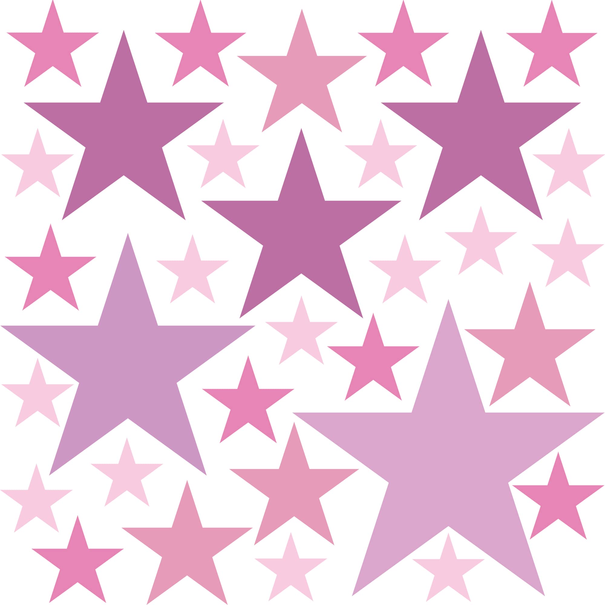 PREMYO Set of 32 Stars Wall Stickers Kids - Nursery Decor Easy to Apply - Decals for Bedrooms for Girls Boys Pastell Pink