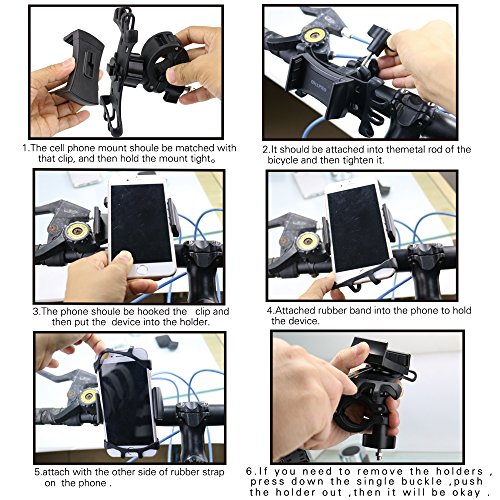 OHLPRO Bike Phone Mount,Bicycle Cell Phone Holder Universal Motorcycle Handlebar Rack with 360° Rotation Adjustable Anti Shake Silicone Bands Cycling for iPhone Samsung All 4.0"-6.0" Phones Black