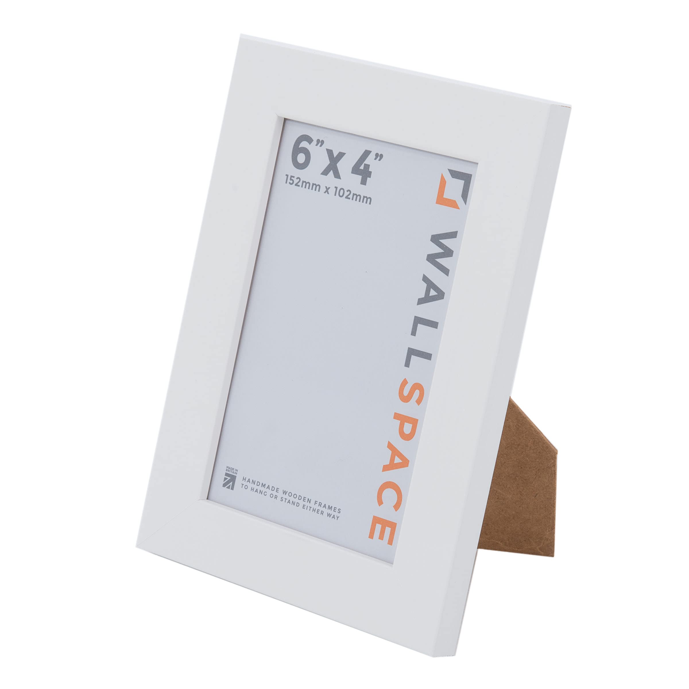 Wall Space 6x4 White Picture Frame | White 4x6 Photo Frame | 6 x 4 inch | 152x102mm | 15.2x10.2cm | Solid Wood Wooden with Real Glass | Handmade in UK