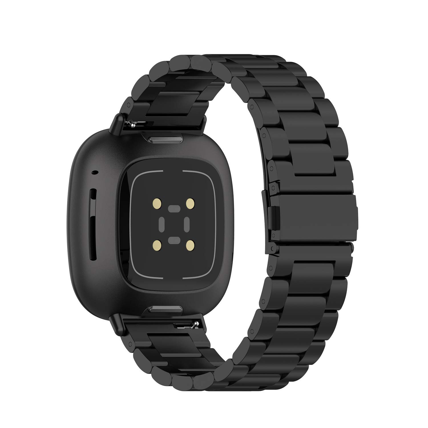 H.May Metal Strap Compatible with Fitbit Versa 4/3, Sense 2/1, 1.2 inches Black Stainless Steel Metal Replacement Strap for Women Men, Standard Design, Not Water Resistant