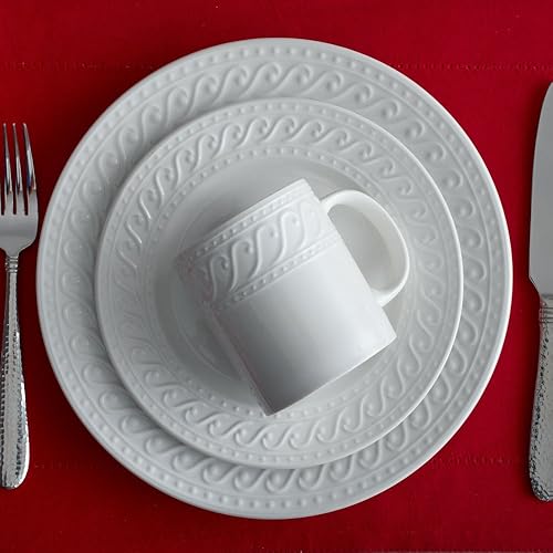 Pfaltzgraff Sylvia 32-Piece White Dinnerware Set, Service for 8, Durable  Stoneware Plates, Bowls, and Mugs, Mi