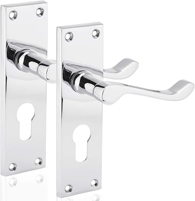 XFORT Euro Profile Victorian Scroll Door Handles in Polished Chrome, 1 Pair