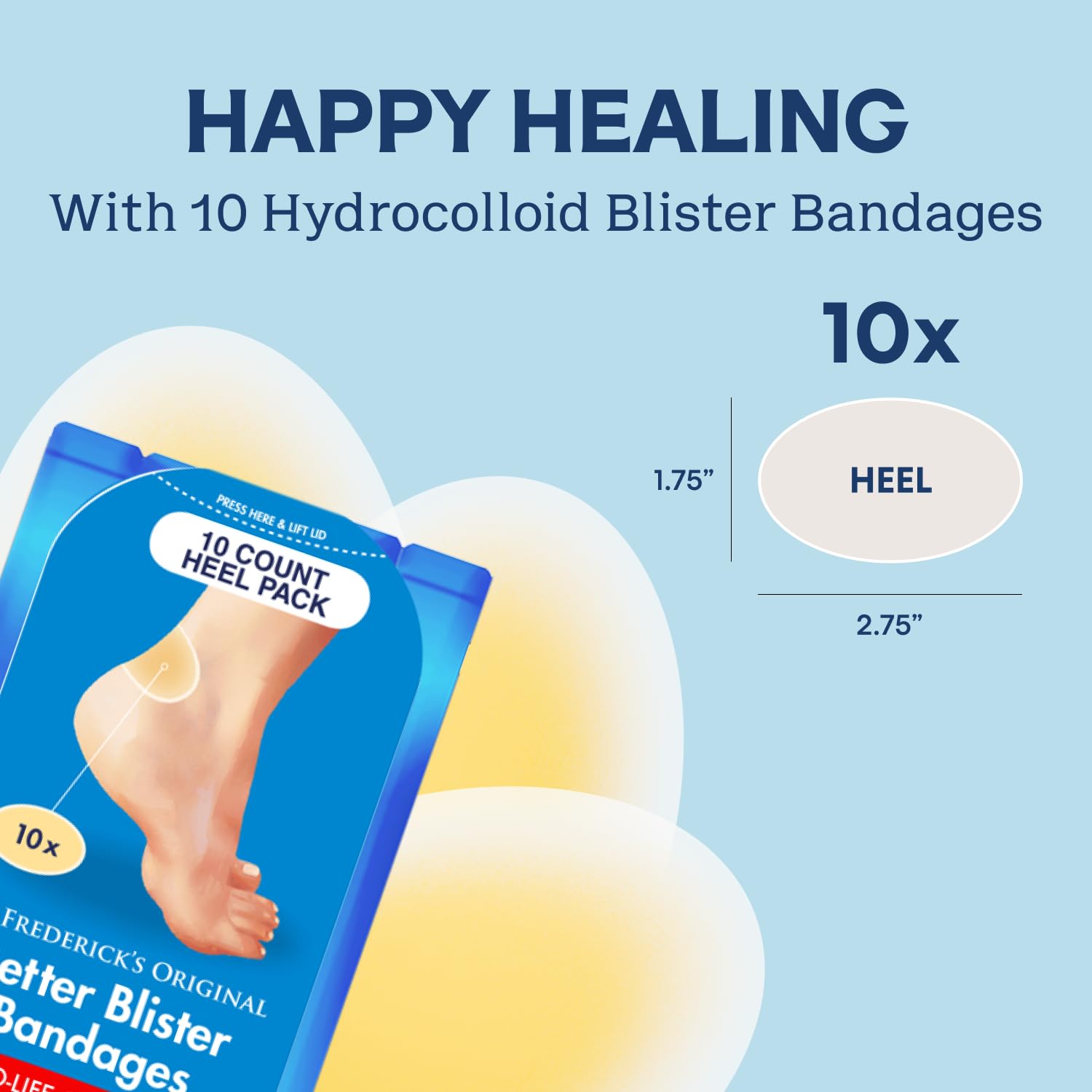 Dr. Frederick's Original Better Blister Bandages - 10 ct - Water-Resistant - 40% More Cushioning - Hydrocolloid Pads for Foot & Heel Protection & Recovery - Blister Relief Pads - Heel Pack