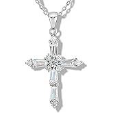 EIoways Moissanite Cross Necklaces, D Color VVS1 S925 Sterling Silver, Moissanite Cross Pendant, Wedding Anniversary Christian Jewelry Valentines Gifts