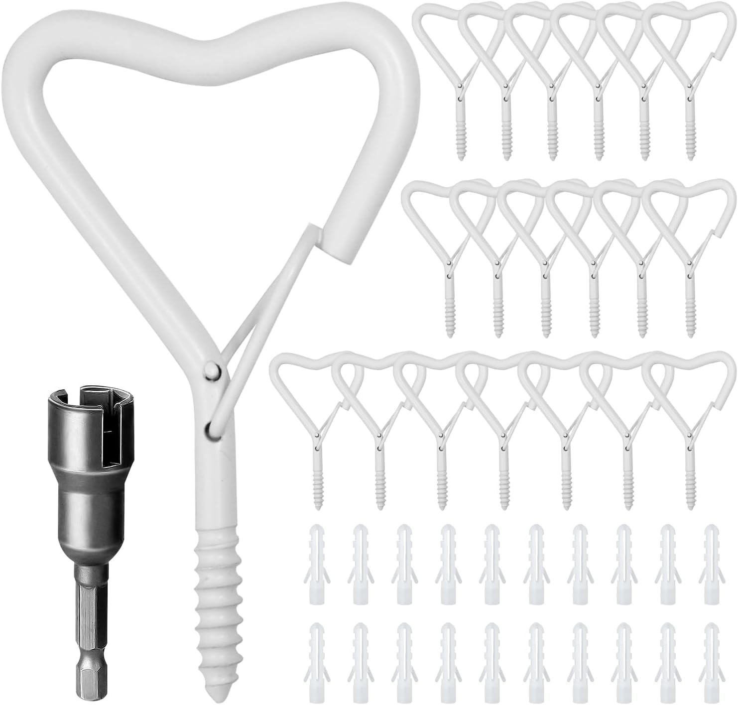 Ticway 20 PCS Safety Screw Hooks, Q-Hanger Hook for Hanging Outdoor String Lights, Windproof Eye Hooks with Safety Buckle Screw in Hooks for Wall Ceiling-White