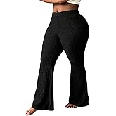 HBQ Women's Plus Size Ribbed Knit Wide Leg Lounge Pants High Waisted Palazzo Trousers