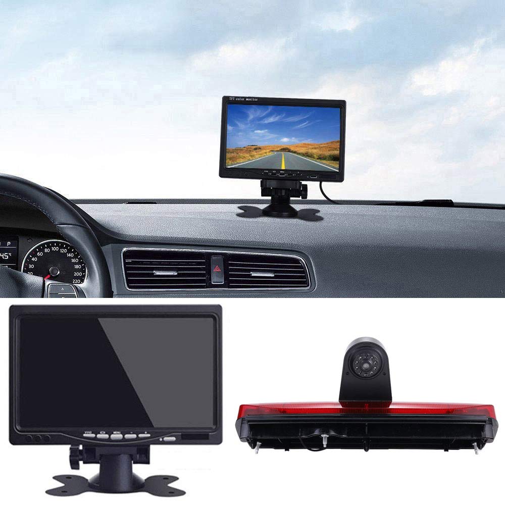 12 mm Lens CMOS Reversing Camera + 7 Inch TFT LCD Screen Monitor Brake Light Car Roof Reversing Camera for Ford Transit Connect 2014-2017 Van MPV SUV Bus