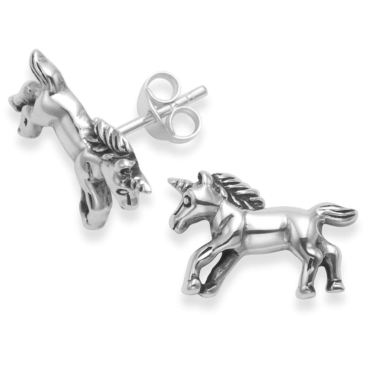 Heather Needham Sterling Silver Unicorn Earrings - Quality stud earrings Size: 14mm x 9mm - Gift Boxed 5173