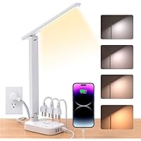 Power Bar with LED Desk Lamp, 3 Outlets 4 USB Ports(2 USBC) 4 Modes 5 Level Touch Lamp Small Desk Lamps for Home Office Bedro