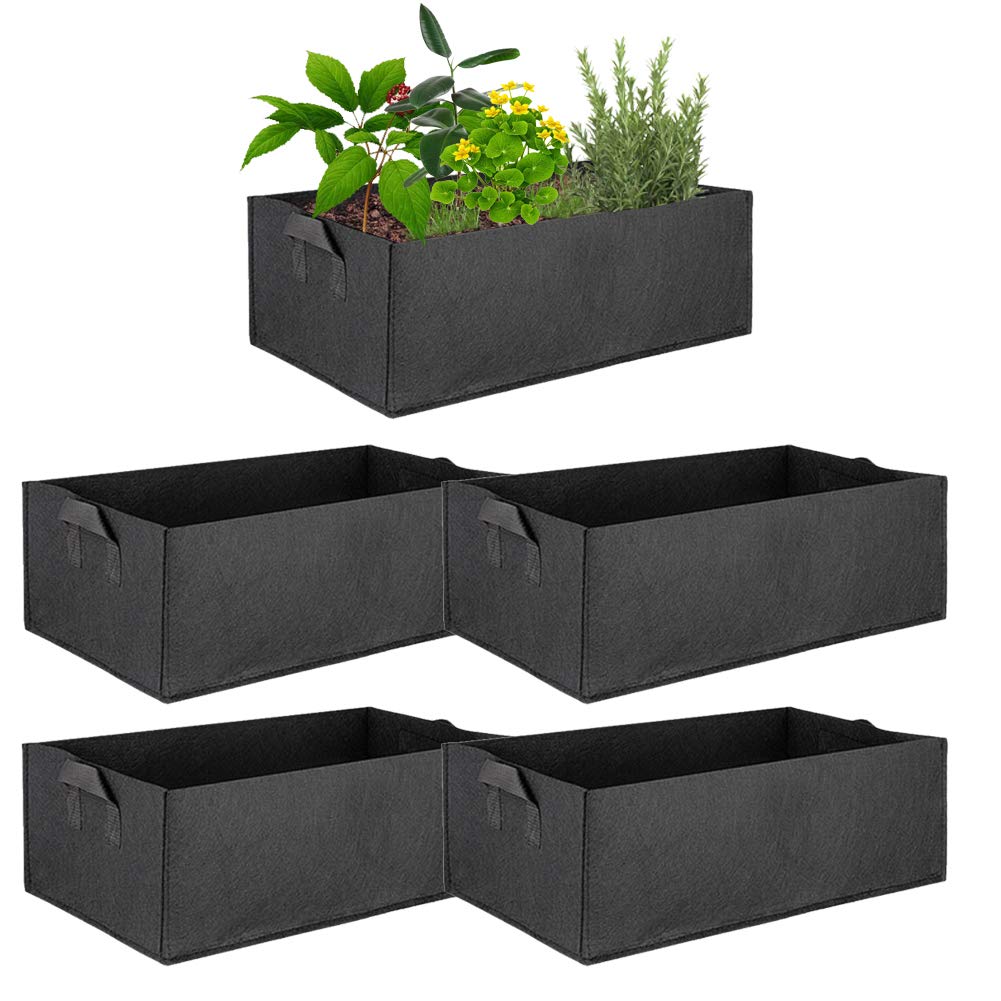 ValueHall Fabric Raised Garden Bed 5-pack Square Garden Flower Grow Bag Rectangle Grow Bag Heavy Duty Nonwoven Fabric Plants Pots Aeration Fabric Pots for Vegetables, Flowers and Fruits V8020A (L)