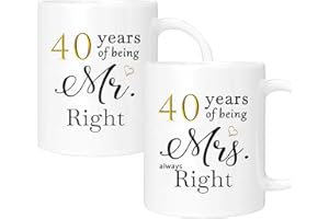 40 Year Anniversary Coffee Mugs Set of 2, 40th Anniversary Wedding Gifts Decorations for Couple Parents Grandparents Men Wome