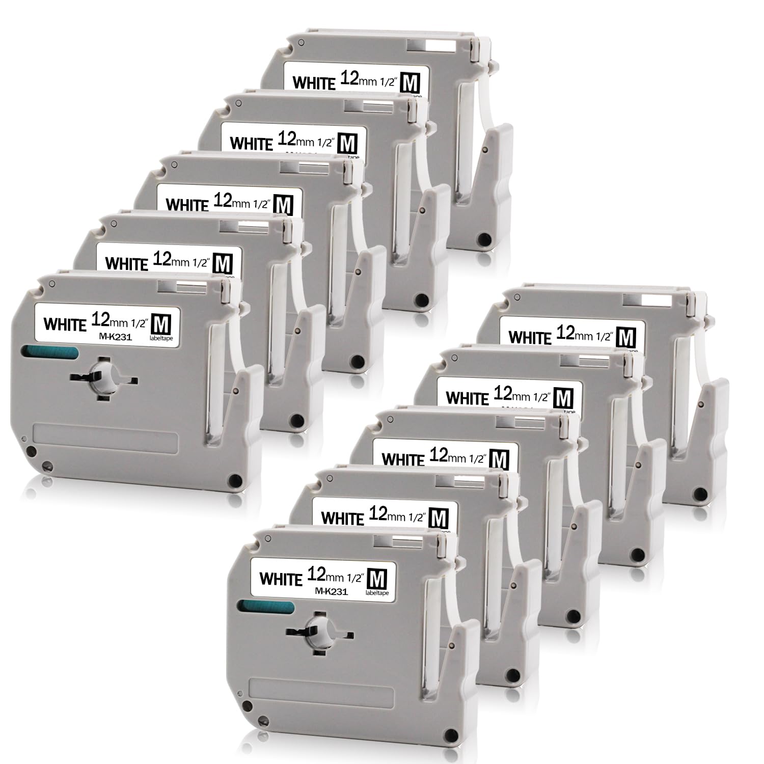 Photo 1 of Absonic 10-Pack MK231 Label Tape White Compatible for Brother M-K231 M-K231S M231 MK-231 12mm 0.47" White P Touch M Label Tape 12mm 1/2" White for PT-65 PT-M95 PT-45M PTM95 PT-80 PT-90 Label Maker