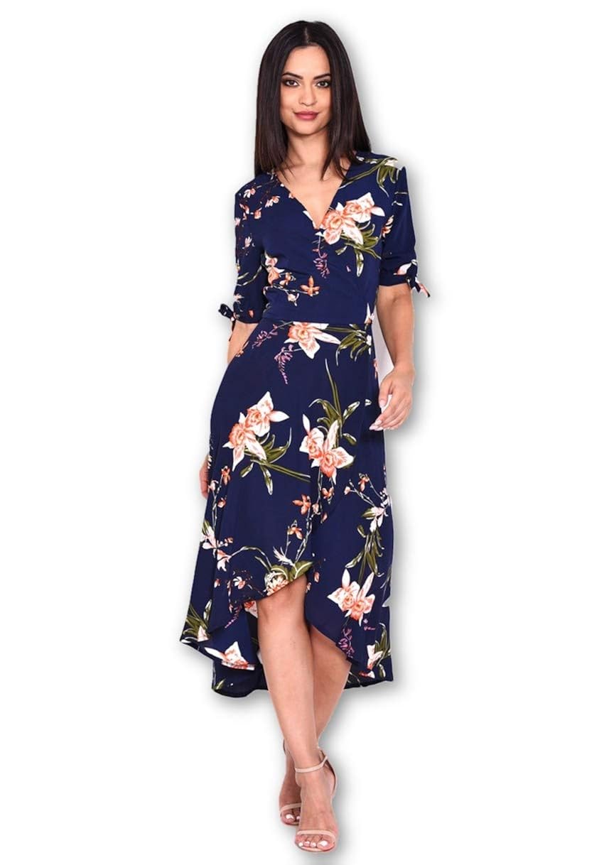 ax paris navy floral maxi wrap dress