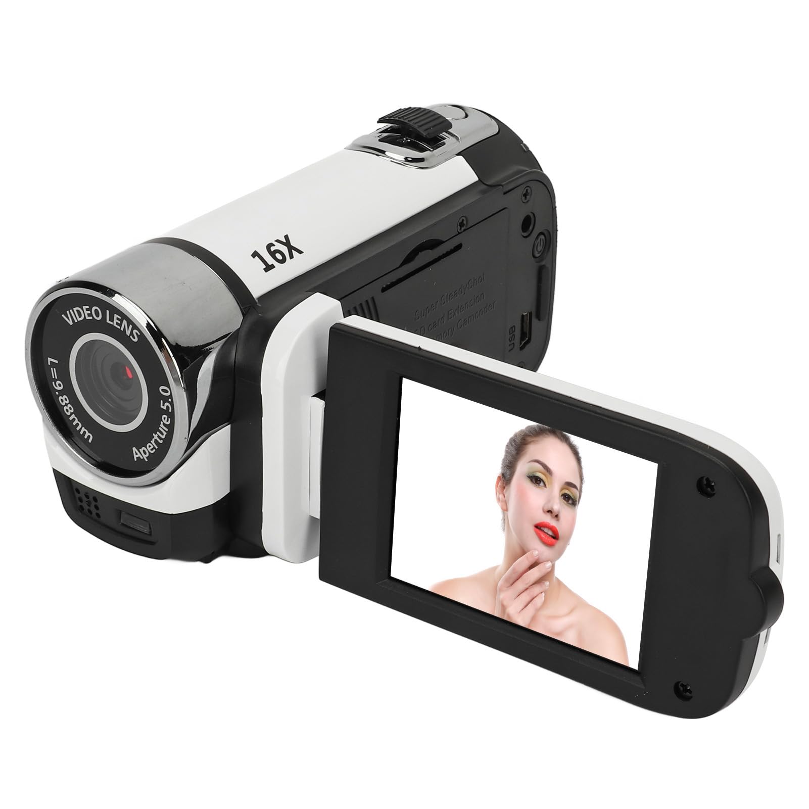 Sxhlseller D90 Digital Camcorder 1080P Full HD 16MP 16x Digital Zoom 2.4in Rotatable Screen Fill Light 32GB Support Anti-Shake Loop Recording for Travel Wedding (White)