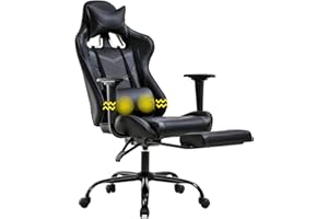 BestOffice Ergonomic Gaming Chair, Black, Adjustable, Vibration, Faux Leather