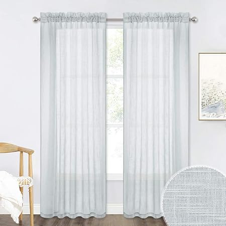 Amazon Com Ryb Home Semi Sheer Curtains 84 Inches Long Dual Rod