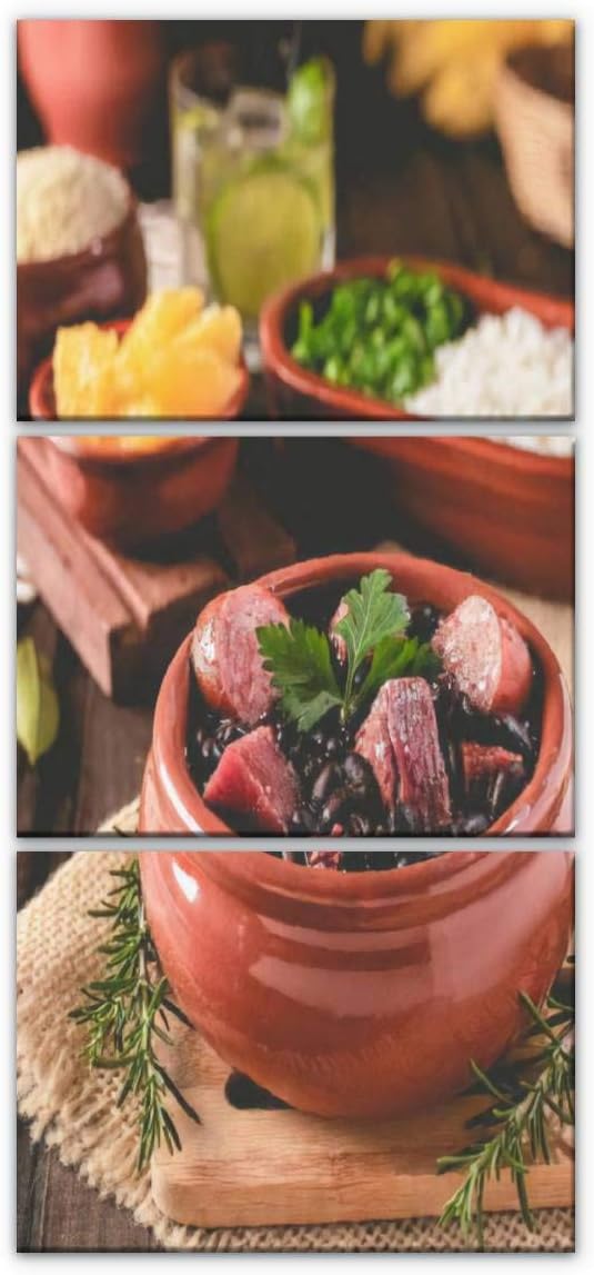 guiyangkaichenkeji feijoada Bean stew Brazilian Traditional Food Dry Beef, Cabbage, Modern Vertical Canvas Pictures Wall Art Artwork on Wrapped Canvas for Bedroom Living Room Decoration 3 Panels