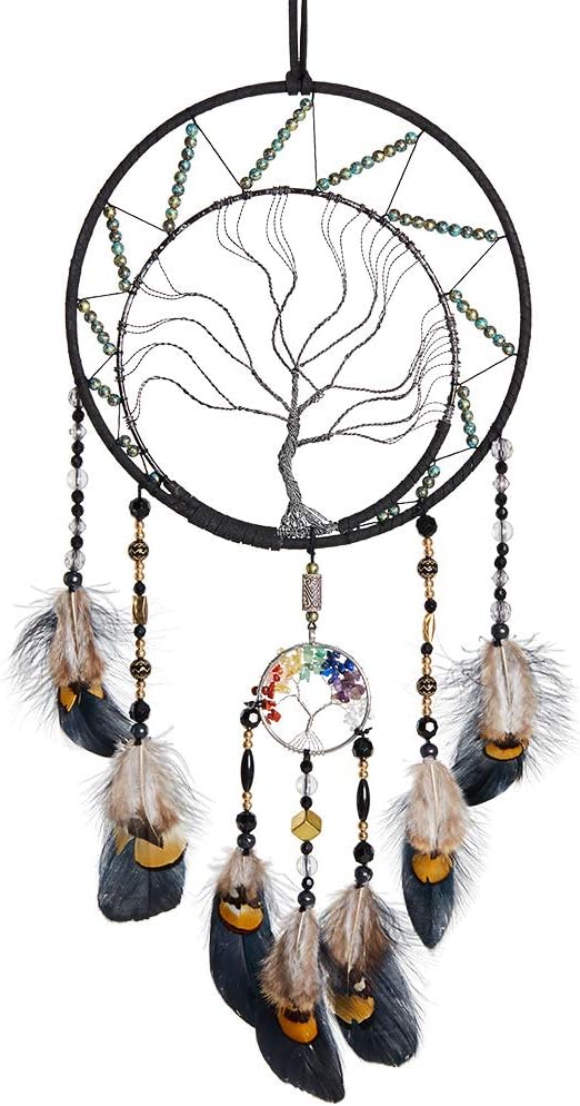 VENROII 7 Chakras Tree of Life Dream Catcher Wall Decor, Native American Dreamcatcher for Bedroom Living Room Home Decor Metal Wall Hanging Art Ornaments Wedding Party Blessing Gift (Multicolor)